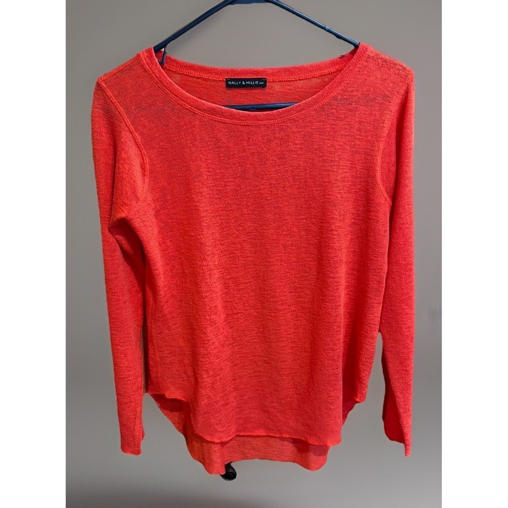 Nally & Millie Made In USA Sz XS Orange Long Sleeve Top Lightweight Lagenlook